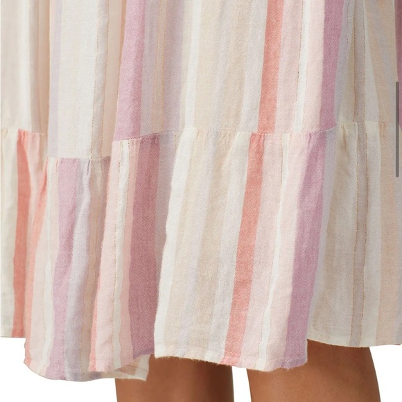 Rails Pink Scoop Neck Striped Linen Blend Midi Dress - Picture 5 of 6